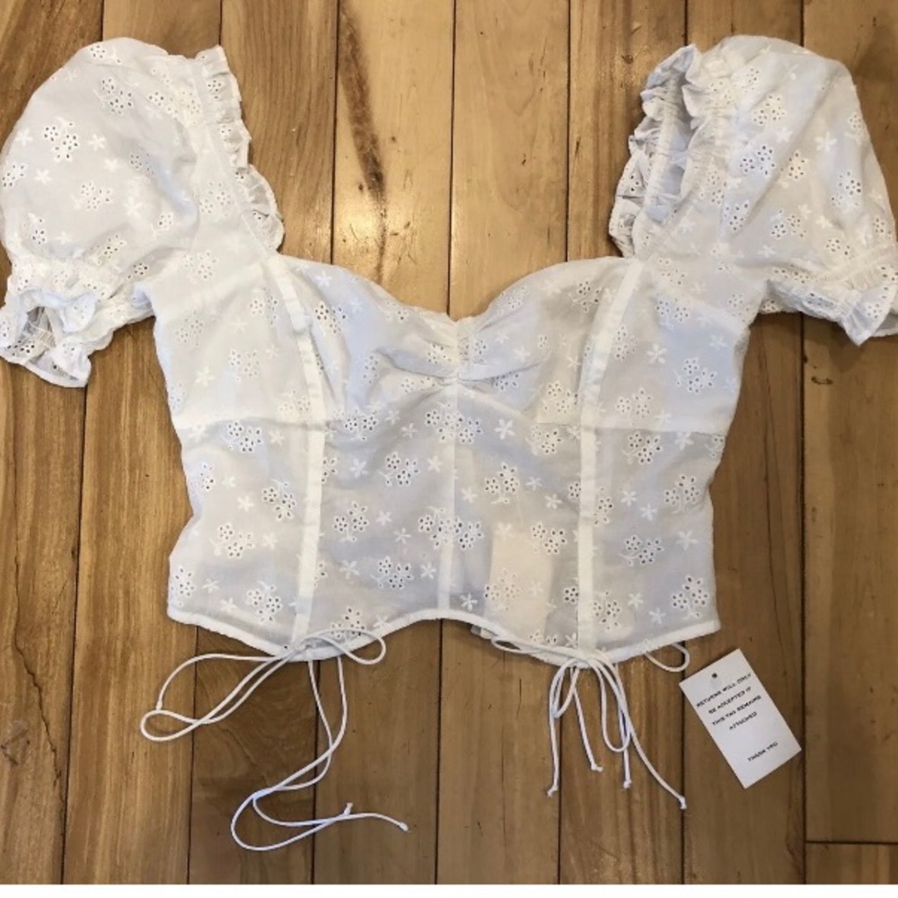 For Love And Lemons Puff sleeve Eyelet Lace Top sz L NWT!